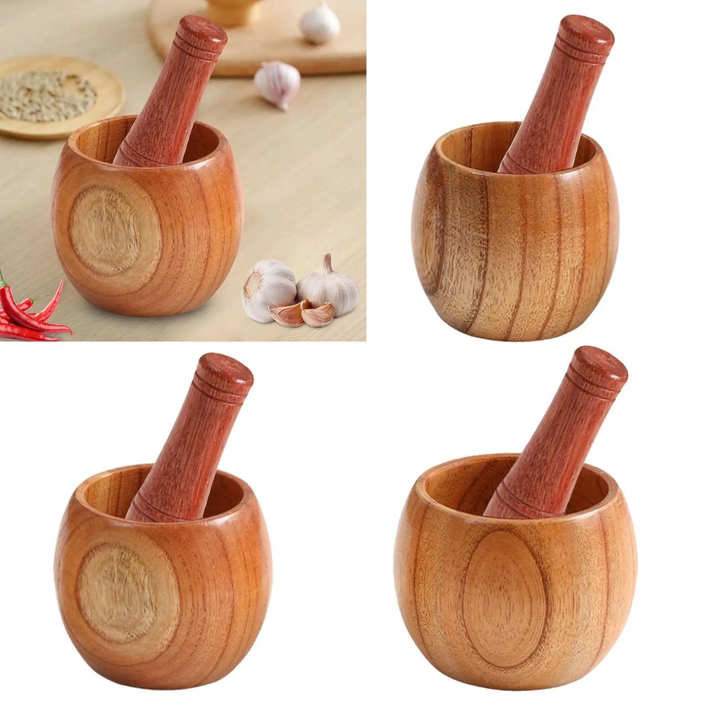 Wooden Mortar and Pestle Set,Rustic Handmade Mortar