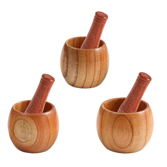 Wooden Mortar and Pestle Set,Rustic Handmade Mortar