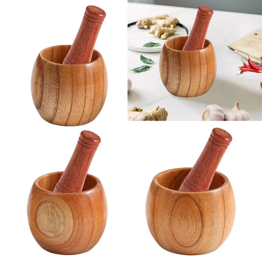 Wooden Mortar and Pestle Set,Rustic Handmade Mortar