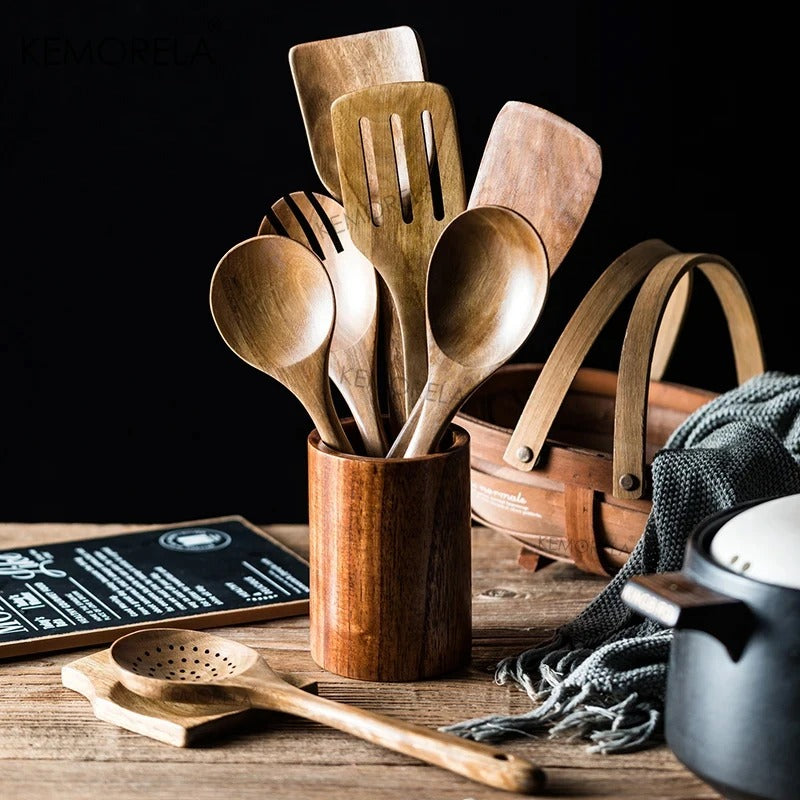 Wooden Spoons For Cooking Wooden Utensils For Cooking With Utensils Holder Teak Wooden Kitchen Utensils Set